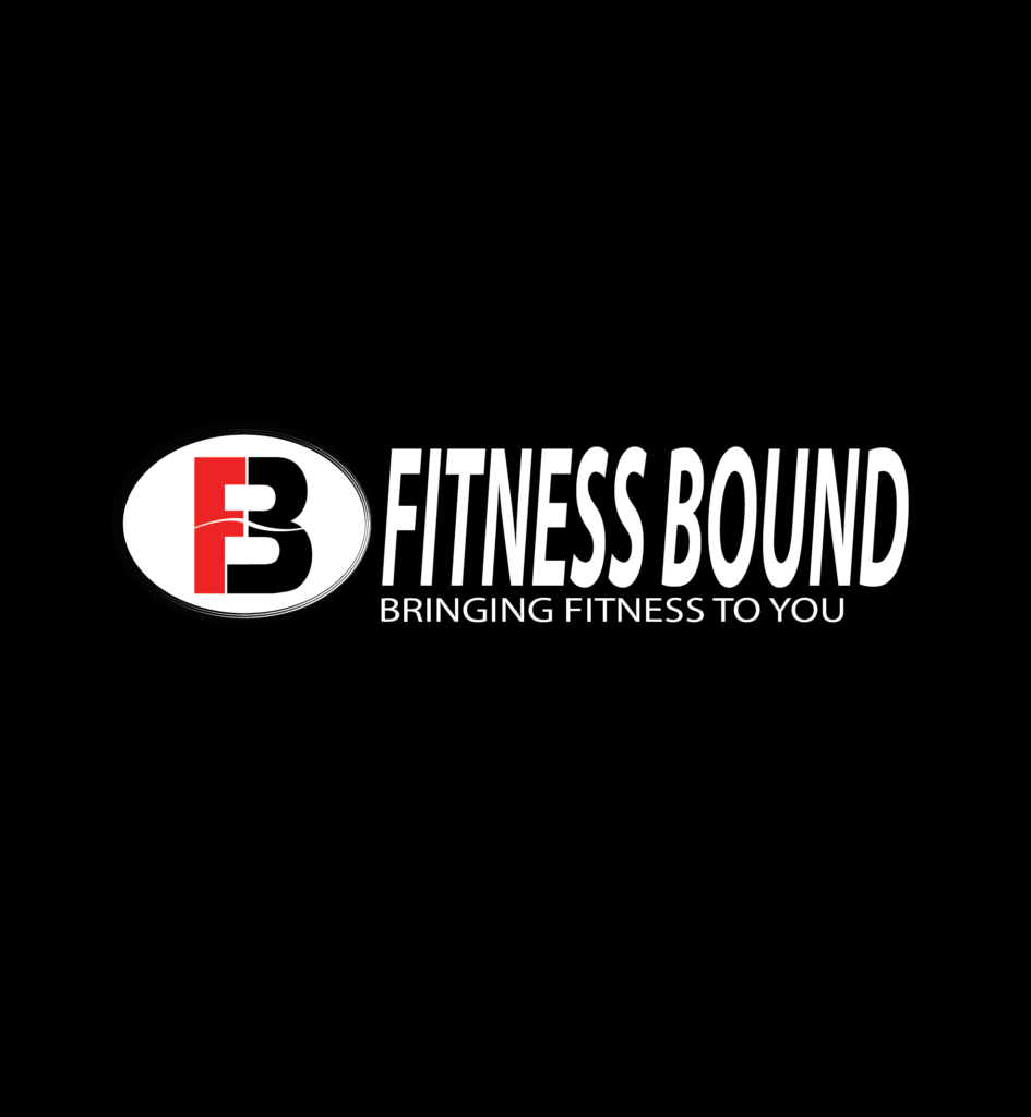Fitness Bound logo with slogan on black background.