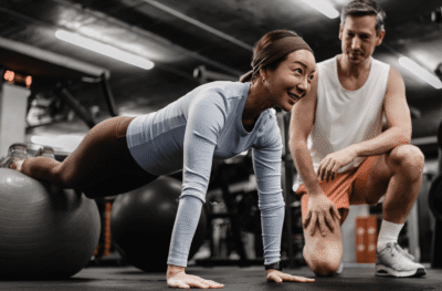 Fitness training with exercise ball
